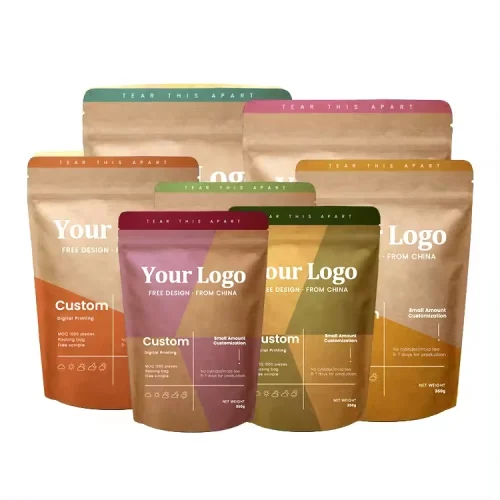 Compostable Kraft Stand Up Food Pouches，Stand Up Zip Pouches Wholesale