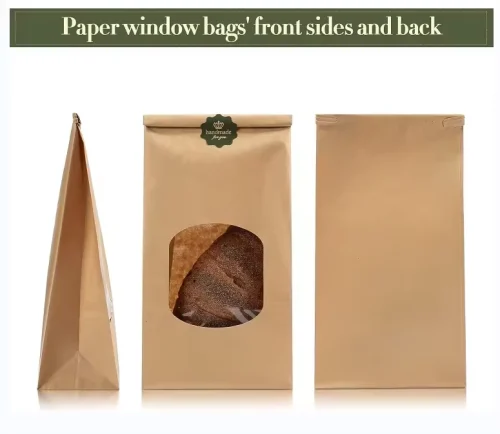 Tin Tie Sealing Side Gusset Cookie Pouches,Brown Paper Side Gusset Food Pouches With Window