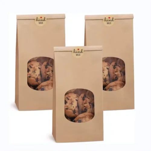 Tin Tie Sealing Side Gusset Cookie Pouches,Brown Paper Side Gusset Food Pouches With Window