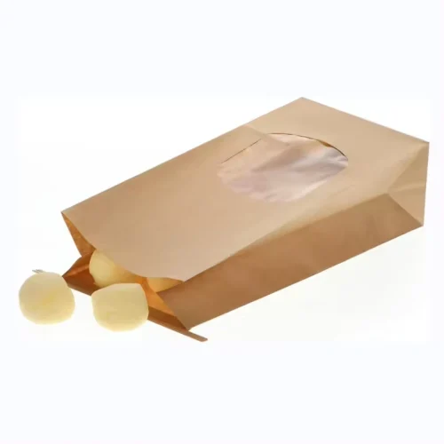 Tin Tie Sealing Side Gusset Cookie Pouches,Brown Paper Side Gusset Food Pouches With Window