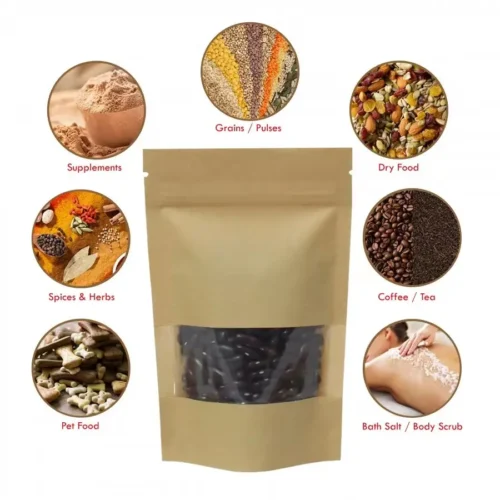 Kraft Stand Up Pouches With Window Wholesale,Large Stand Up Pouches For Tea