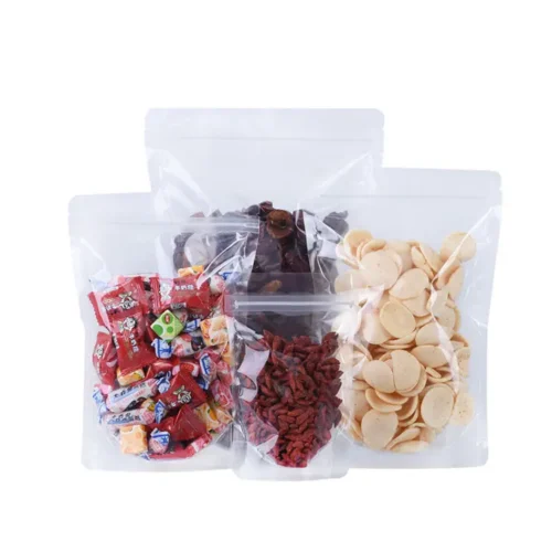 Glossy Clear Stand Up Resealable Zipper Pouches For Food