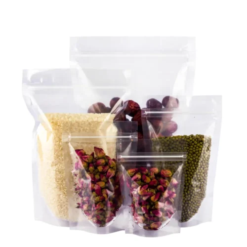 Glossy Clear Stand Up Resealable Zipper Pouches For Food