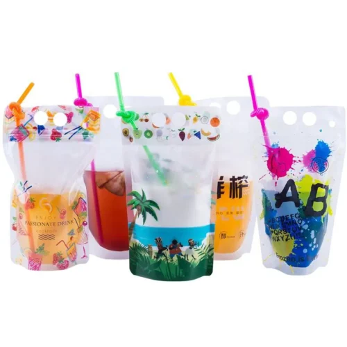 Transparent Stand Up Drink Pouches With Straws Hole