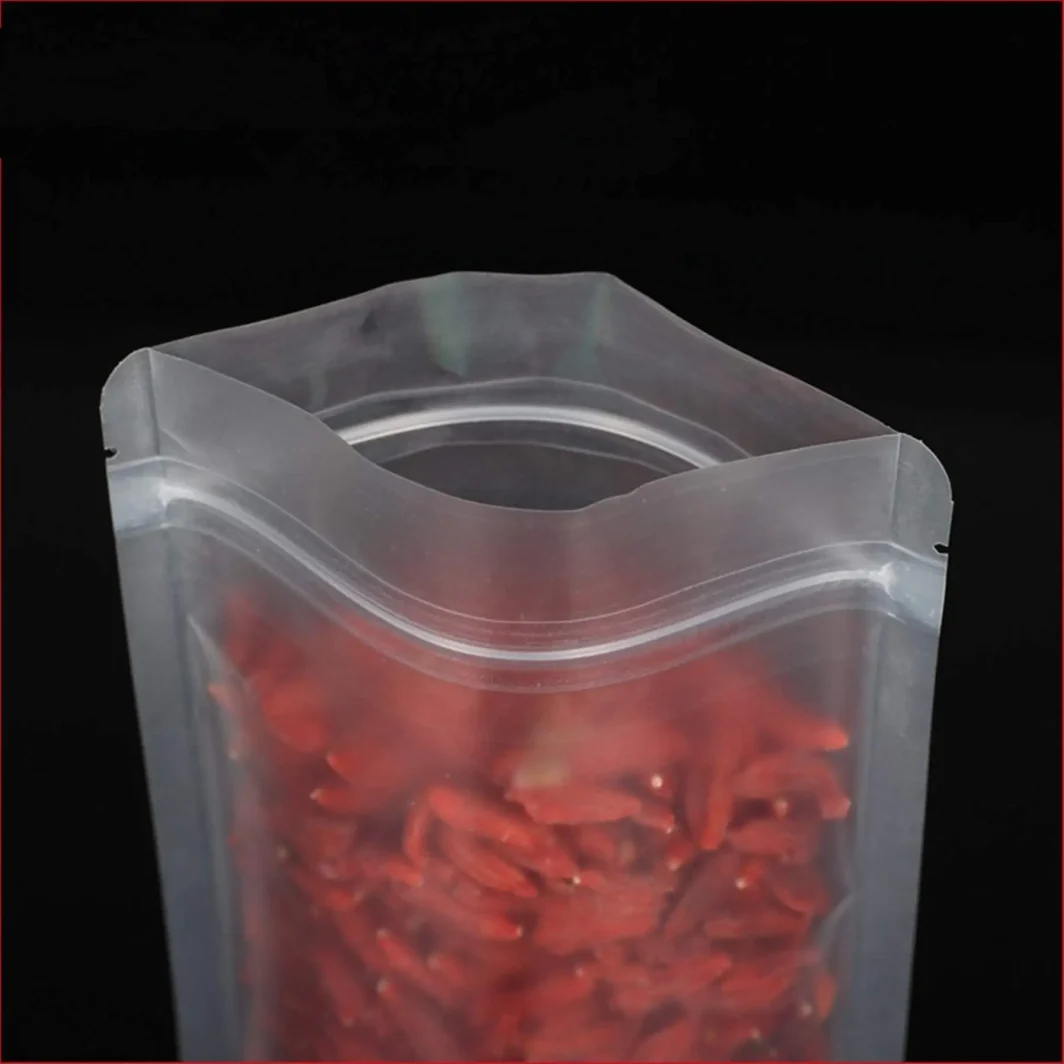 Clear stand-up pouches, eco-friendly and durable, ideal for packaging snacks, coffee, and dry foods. Stylish, sustainable design to preserve freshness.