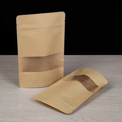 Window Zip Lock Brown Stand Up Pouches