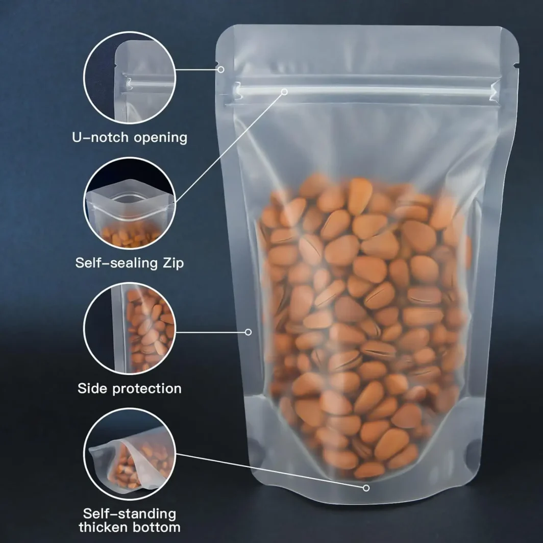 Zipper Matte Stand Up Clear Pouches For Spices
