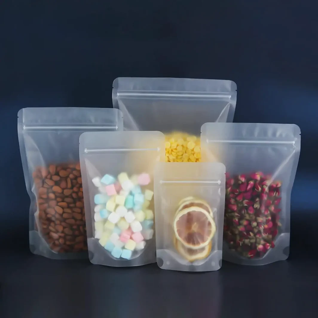 Zipper Matte Stand Up Clear Pouches For Spices