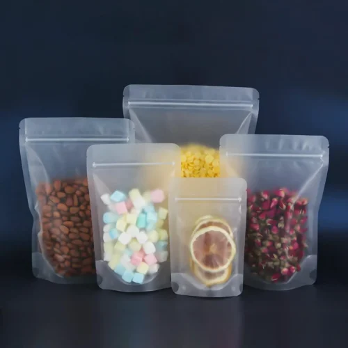 Zipper Matte Stand Up Clear Pouches For Spices